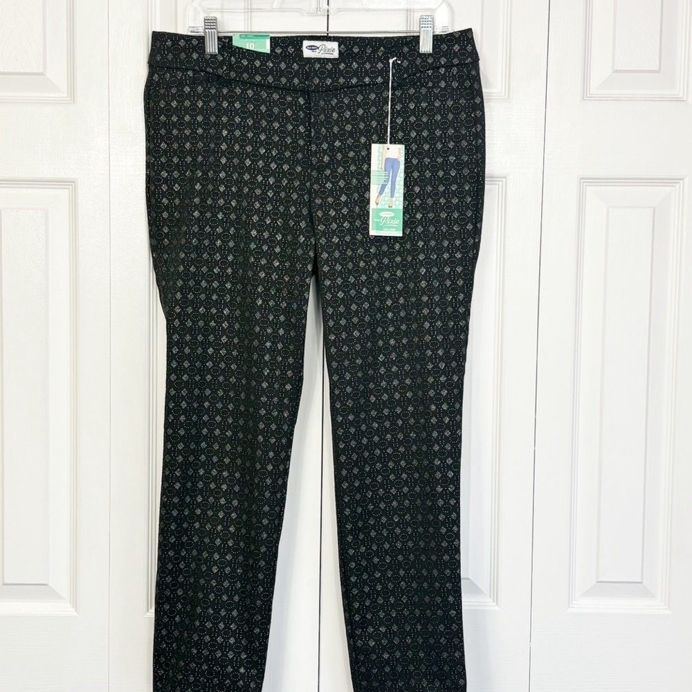 NWT Old Navy Black Geo Print Jacquard Le Pixie Slim Ankle Pants 10